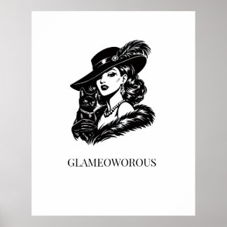 Poster Mulher Glamurosa com Ilustração de Moda de Gato