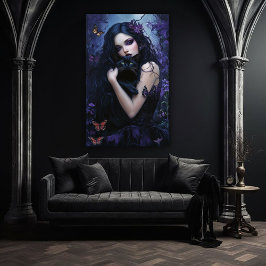 Poster Mulher Gótica com Gato Preto