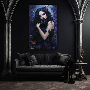 Poster Mulher Gótica com Gato Preto