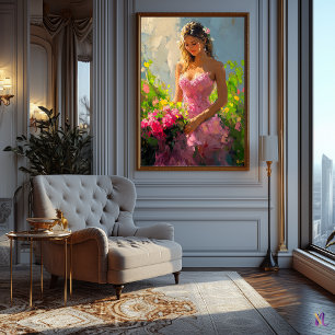 Poster Mulher Graciosa em Jardim Floral em Impressionista