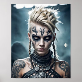 Poster Mulher guerreira viking com tatuagem de runa e sin