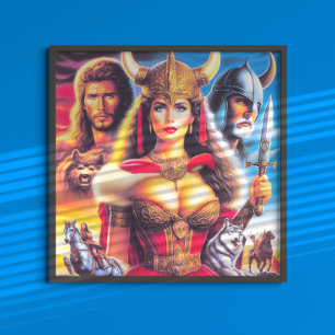 Poster Mulher Guerreira Viking Vintage