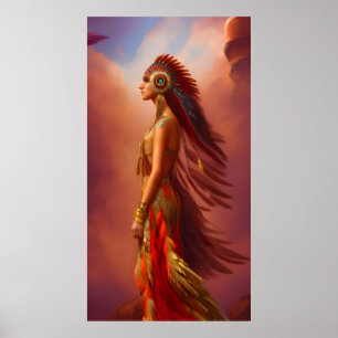 Poster Mulher índia americana vestido vermelho dourado pe