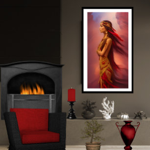 Poster mulher índia americana vestido vermelho dourado pe