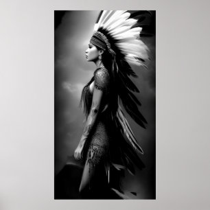 Poster Mulher indiana branca preta Monocromática 3
