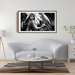 Poster Mulher indiana linda preta e branca Monocromia