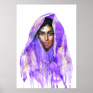Poster Mulher indiana, retrato aquoso, trabalho de arte.