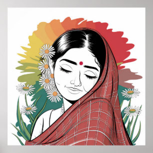 Poster Mulher Indiana Tímida Arte Minimalista