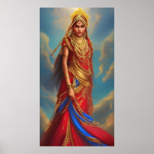 Poster Mulher indiana vestido vermelho dourado enfeitado 