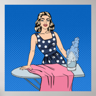 Poster Mulher Ironando Roupa Menina Fazendo Trabalho Em C
