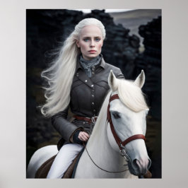 Poster Mulher Islandesa em Fotografia de Cavalo Branco
