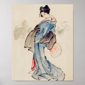 Poster Mulher Japonesa Em Kimono Por Katsushika Hokusai