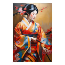 Pôster | Mulher japonesa | Estilo de pintura a óle