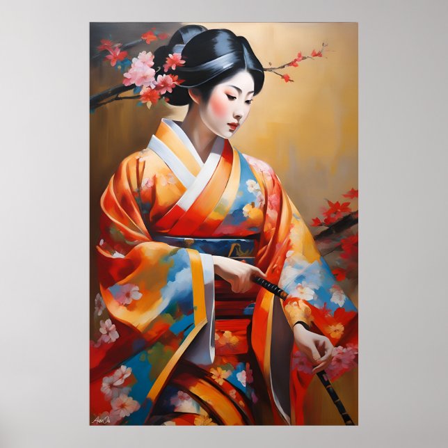 Pôster | Mulher japonesa | Estilo de pintura a óle (Frente)