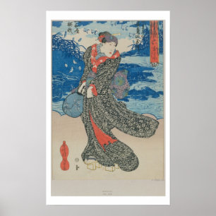Pôster Mulher japonesa pelo mar (impressão do woodblock