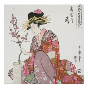 Pôster Mulher japonesa Vintage Pintura pintura pintura bl