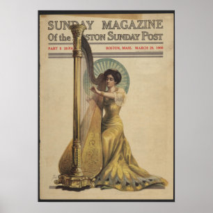 Poster Mulher, Jogando Harp, Cobrir da Revista 1908