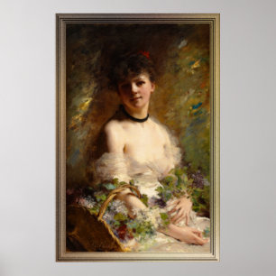 Poster Mulher jovem com cesta de flores