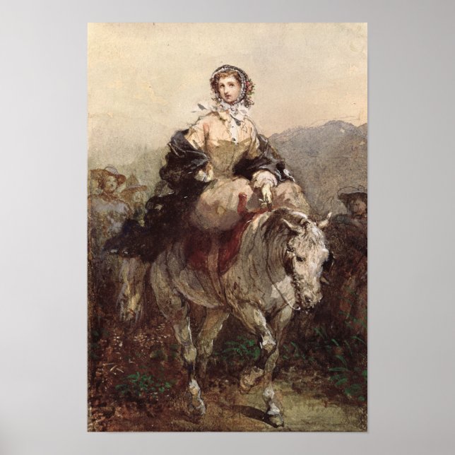 Poster Mulher jovem em um cavalo (Frente)