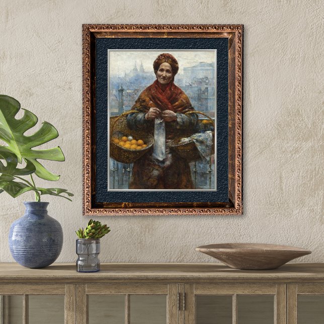 Poster Mulher judia vendendo laranjas Vintage Art Impress (Art Print of a Jewish Woman carrying baskets of oranges in Warsaw, Poland, before the war.)