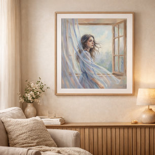 Poster Mulher Junto à Janela Pintura em Estilo Impression