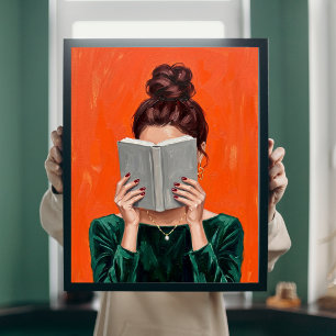 Poster Mulher Lendo Livro Pintura a Óleo Arte para Parede