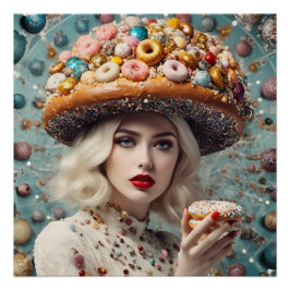 Pôster Mulher Loira No Planeta Fantasia de Doughnuts