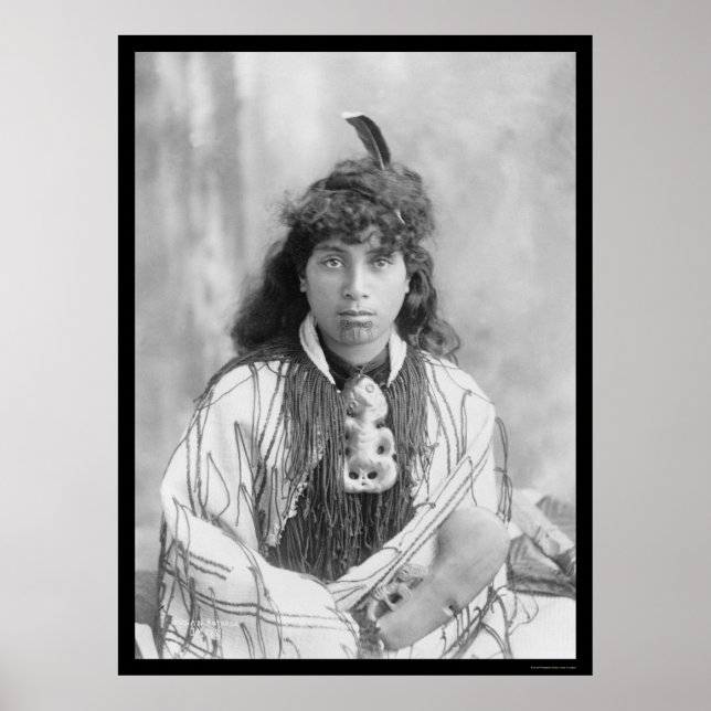 Pôster Mulher Maori de Rotorua Nova Zelândia 1895 (Frente)