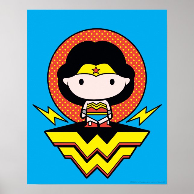 Poster Mulher Maravilha Chibi com Bolinhas e logotipo (Frente)