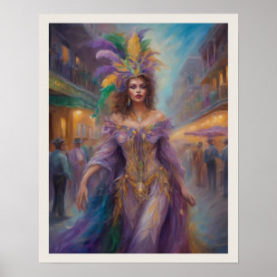 Poster Mulher Mardi Gras Na Rua De Costume New Orleans Bo