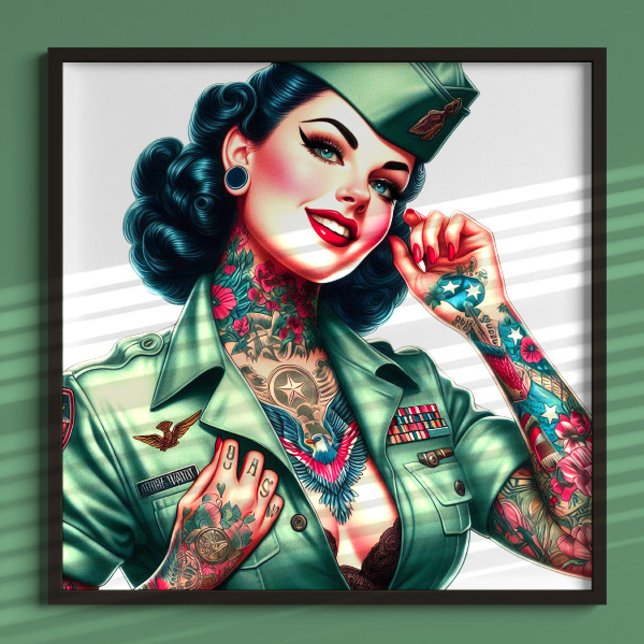 Poster Mulher Militar Tatuada Vintage (Criador carregado)