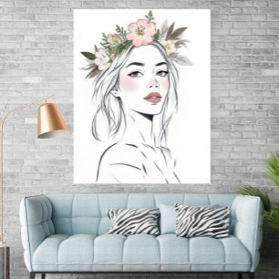 Poster Mulher Minimalista Arte de Linha Desenhada à Mão E