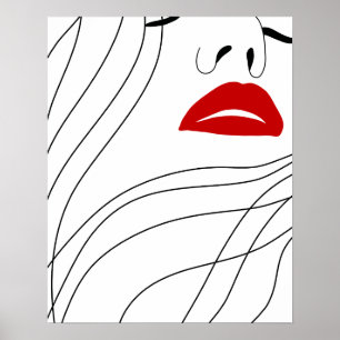 Poster Mulher Minimalista Com Arte De Linha De Lábios Ver