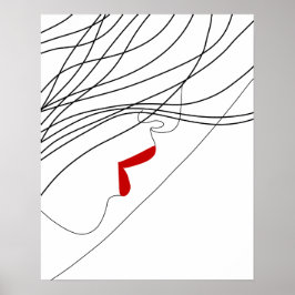 Poster Mulher Minimalista Com Arte De Linha De Lábios Ver