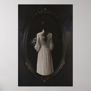 Poster Mulher Misteriosa na Arte de Espelho Oval para Imp