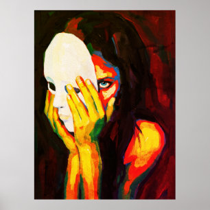 Poster Mulher Misteriosa Segurando Máscara Arte Dramática