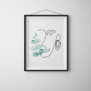 Poster Mulher Moderna com Flores de Arte em Linha