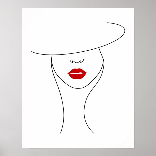 Poster Mulher Moderna Namorada Com Arte Vermelha De Linha (Frente)