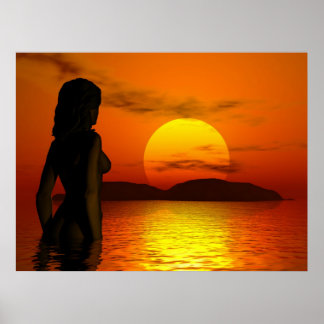 Pôster mulher na água ao pôr do sol