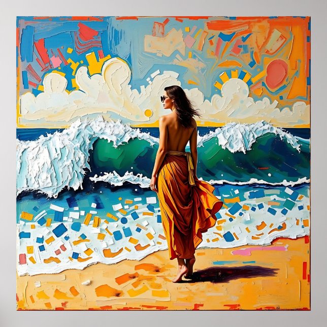 Poster Mulher na Arte Abstrata da Praia à Beira-Mar  (Frente)