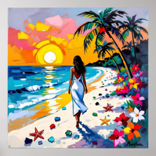 Poster Mulher na Cena Tropical da Praia