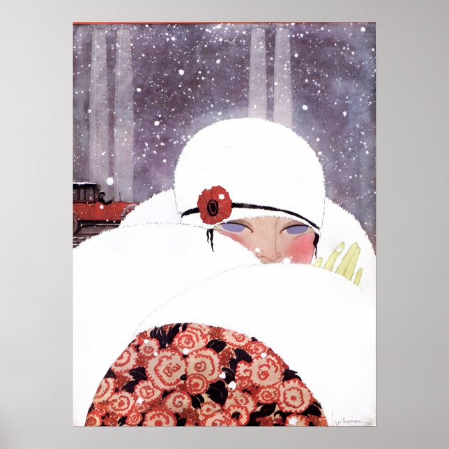 PÔSTER MULHER NA NEVE, BELEZA DE INVERNO MODA (Frente)