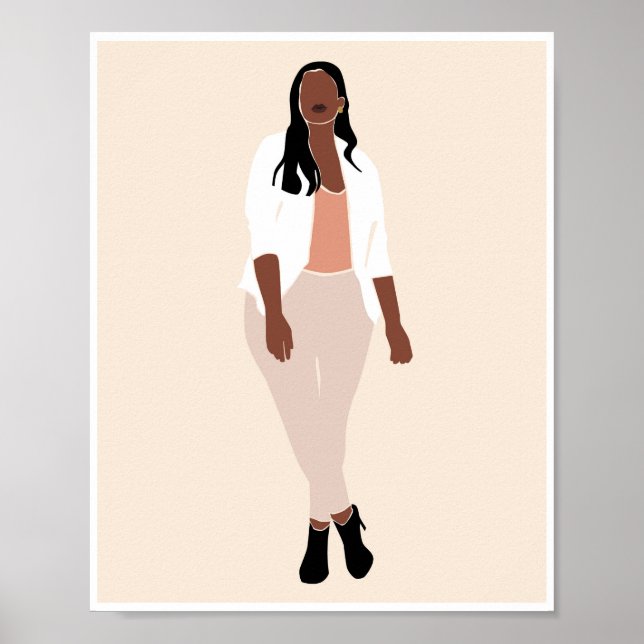 Poster Mulher Negra Boho Blazer Branco Arte da Moda (Frente)