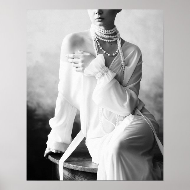 Poster Mulher Negra e Branca Vintage com Pérolas (Frente)