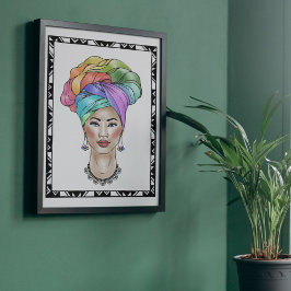 Poster Mulher Negra em Turbo Colorida