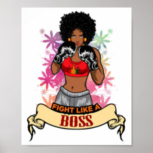 Poster Mulher Negra Empoderada Boxe Magia Kickboxing Meni