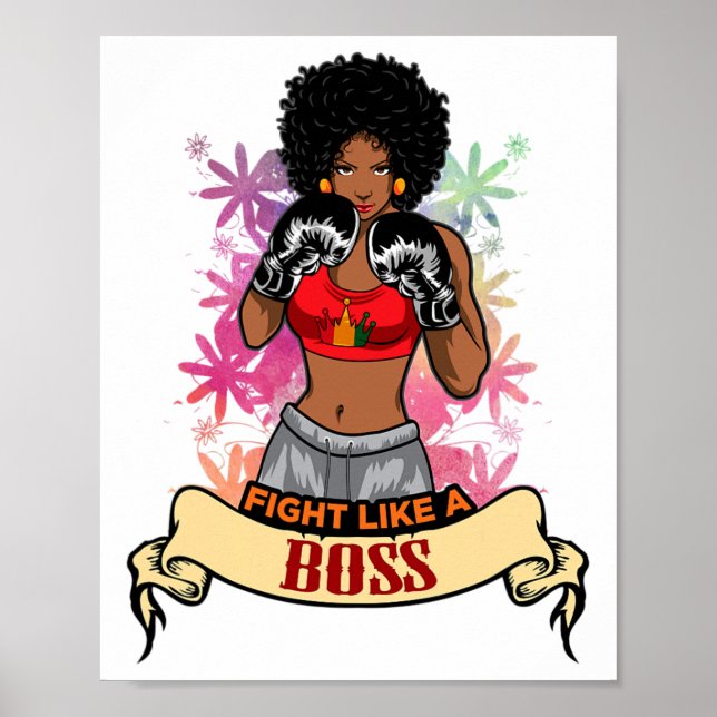 Poster Mulher Negra Empoderada Boxe Magia Kickboxing Meni (Frente)