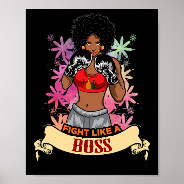 Poster Mulher Negra Empoderada Boxe Magia Kickboxing Meni (Frente)