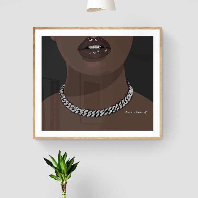 Poster Mulher negra estética com prata (joias) Grillz (Criador carregado)