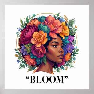 Poster Mulher Negra Inspiradora Floral Afro em Flor